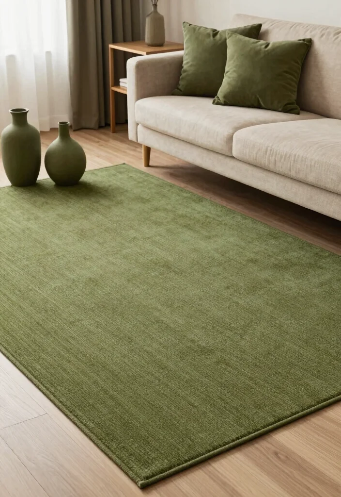 18 Olive Green Rug Ideas With Warm Modern Style - 15. Accent Color Match 1