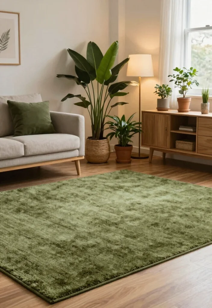 18 Olive Green Rug Ideas With Warm Modern Style - 17. Sustainable Choices 1