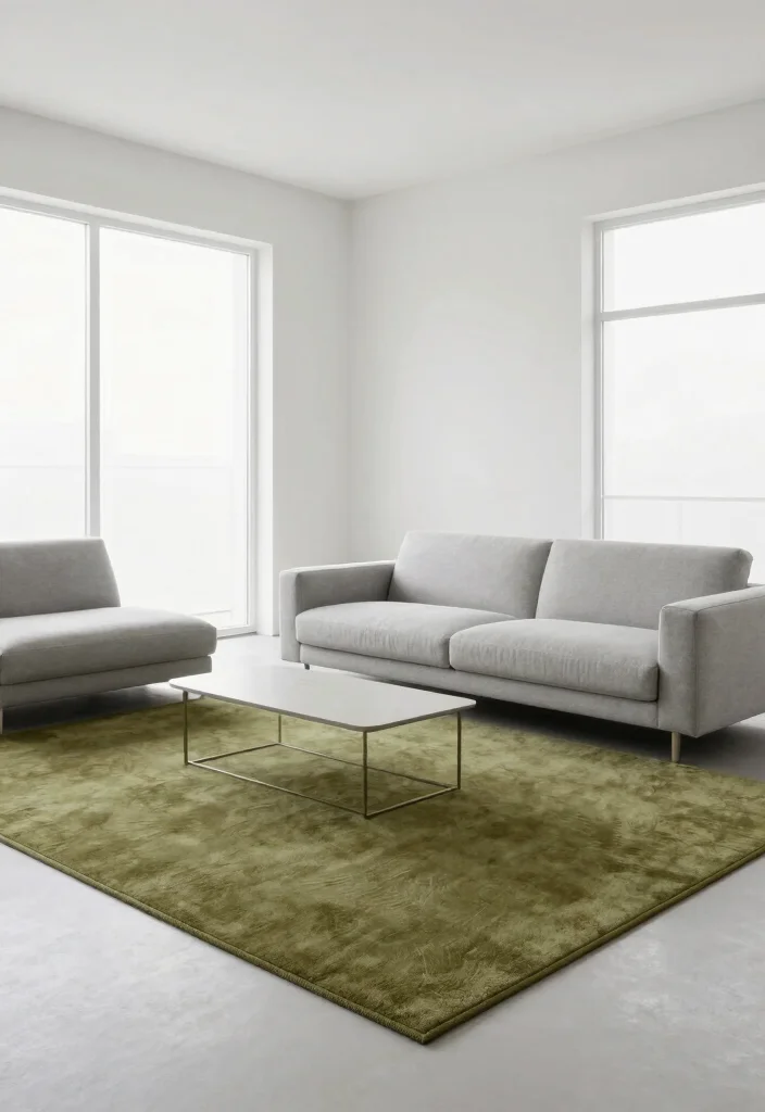 18 Olive Green Rug Ideas With Warm Modern Style - 3. Minimalist Charm 1