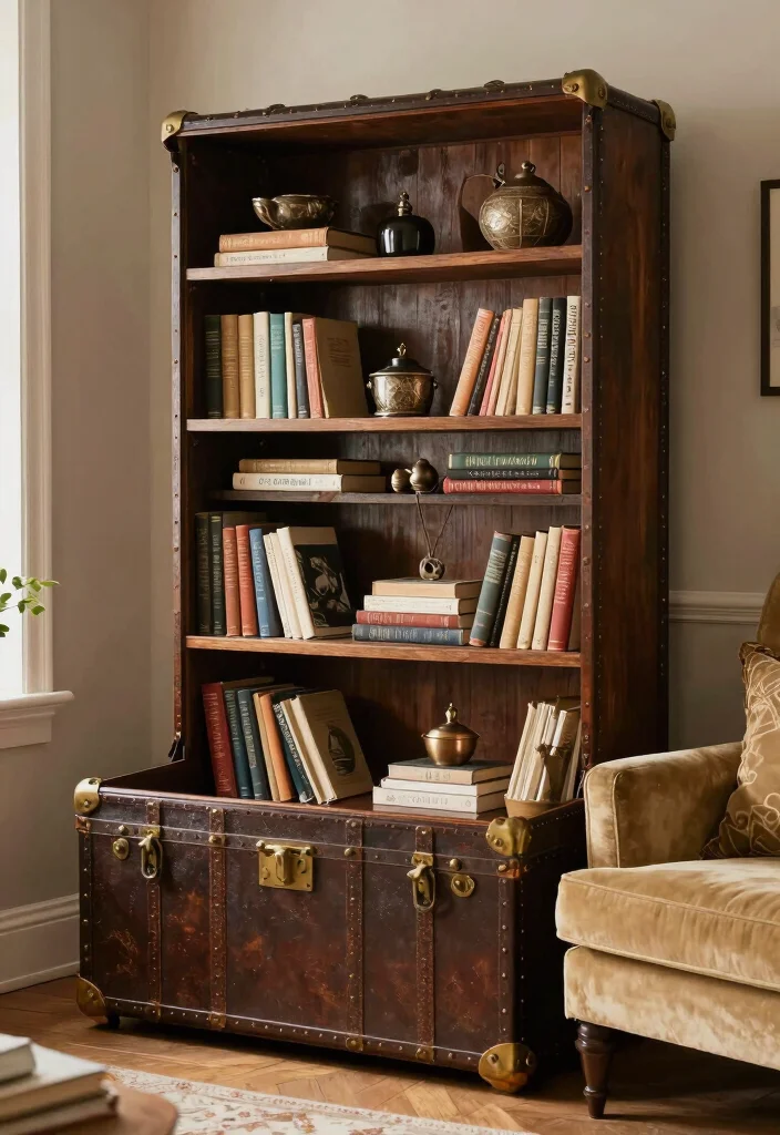 18 Small Bookshelf Ideas That Maximize Every Inch - 18. Vintage Trunk Bookshelf 1