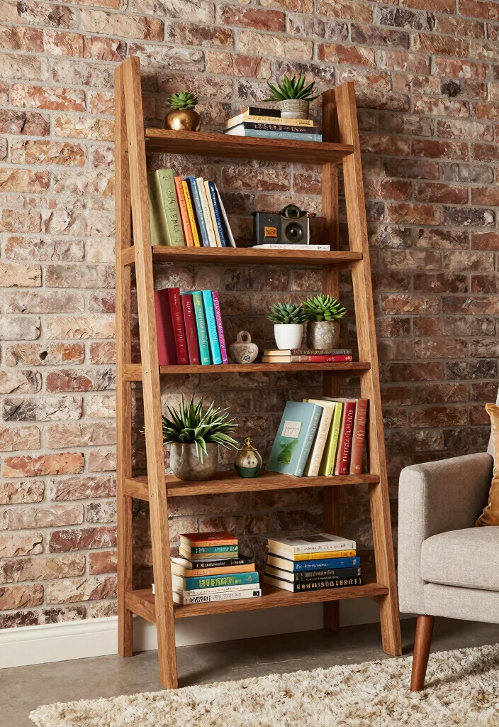 18 Small Bookshelf Ideas That Maximize Every Inch - 3. Ladder Bookshelf for Artistic Flair 1